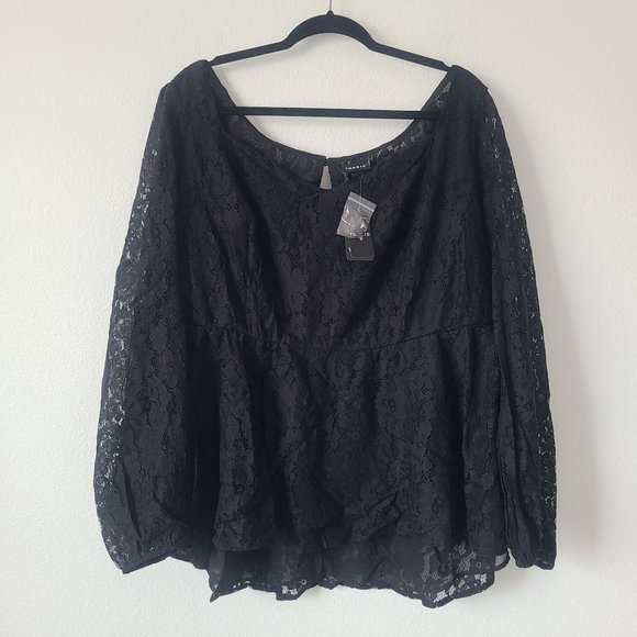 Torrid Peplum Lace Puff Sleeve Top Plus Size 3X Black - Picture 1 of 9